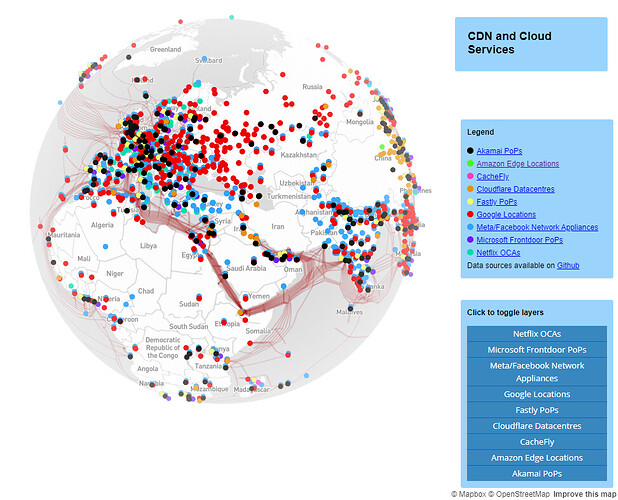 Global map of CDN and Cloud Services